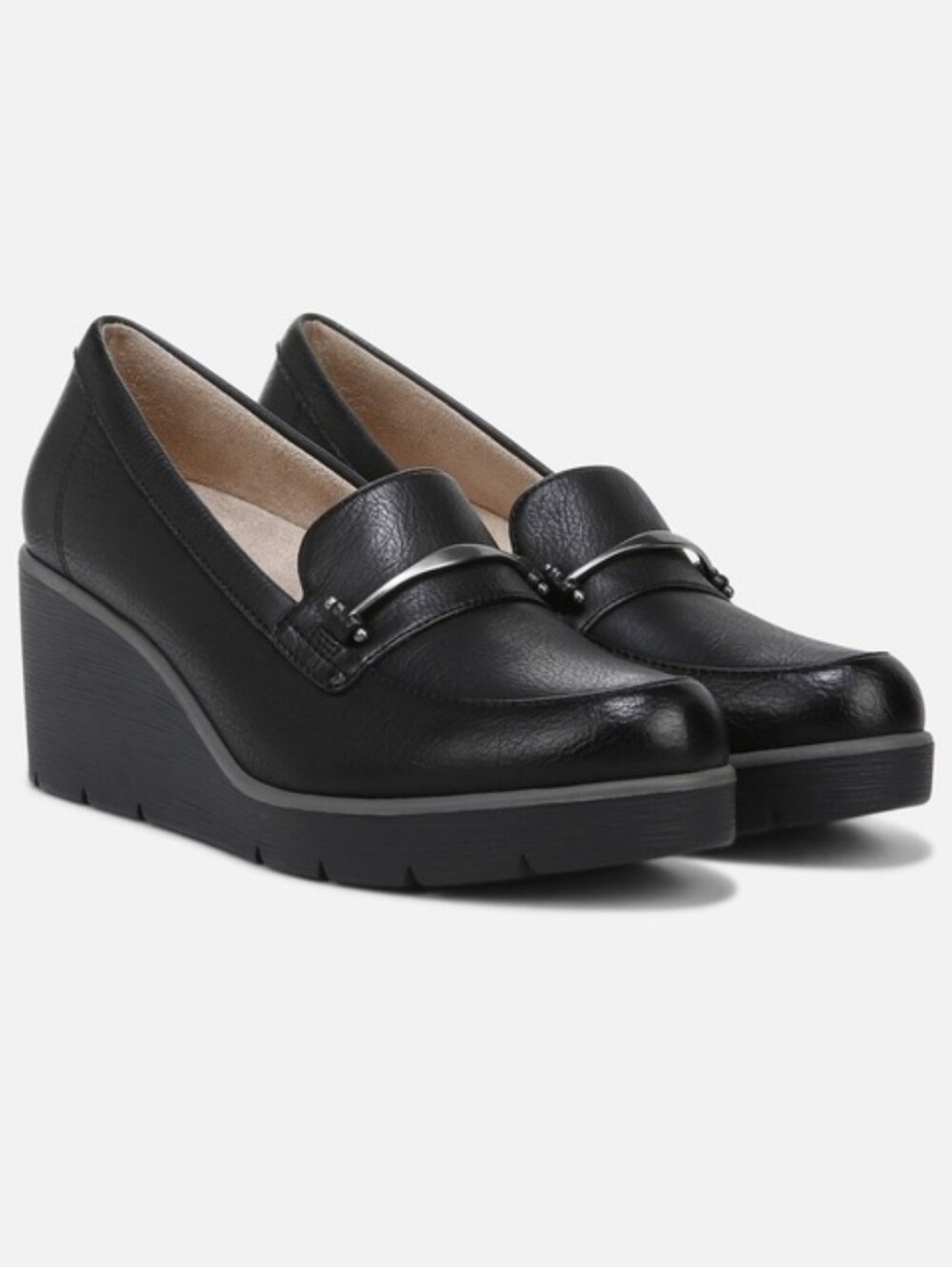 SOUL Naturalizer Black Wedge Loafers with Decorative Metal Accent
